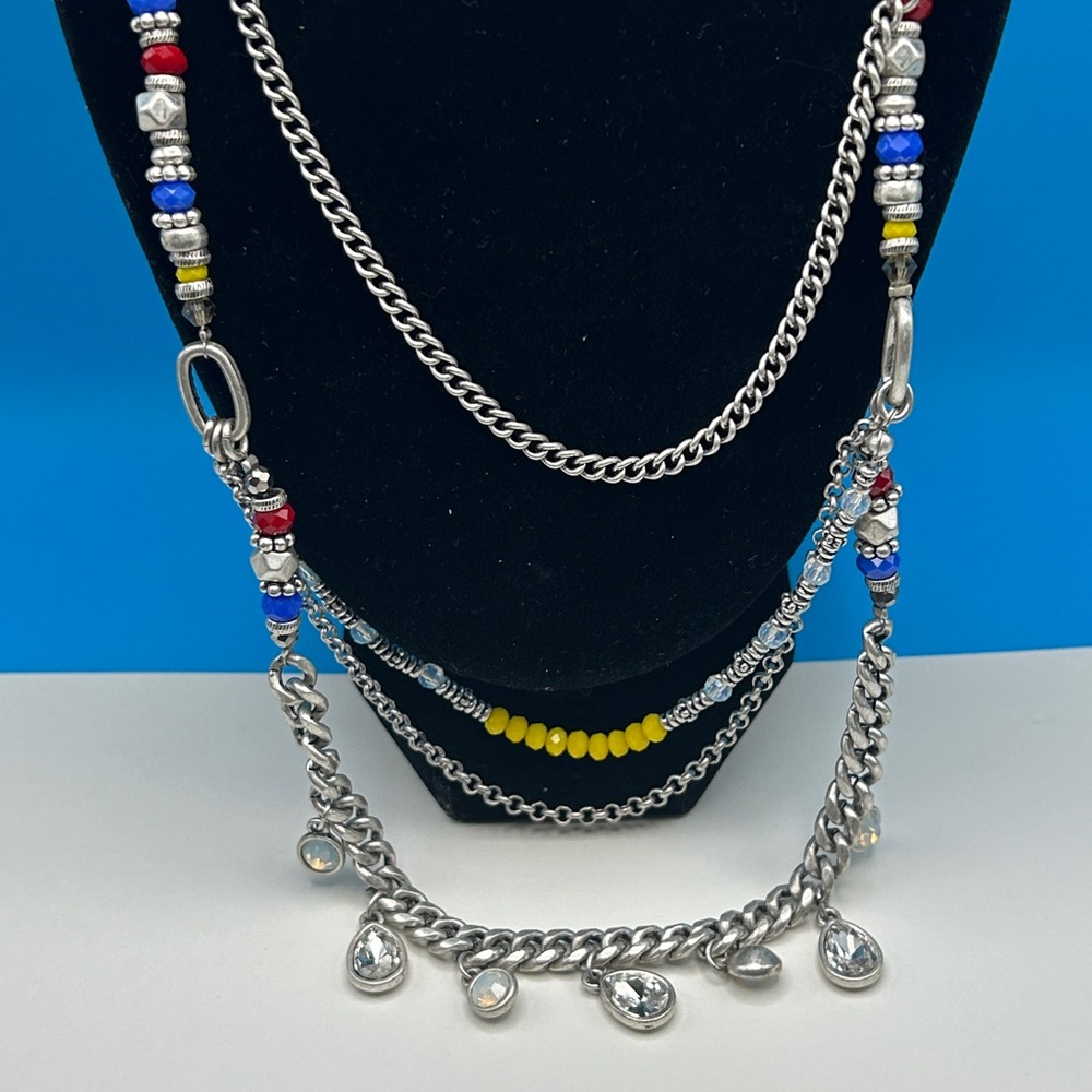 Vintage Premier New Beaded Silver Chain multi‎ strand Necklace
